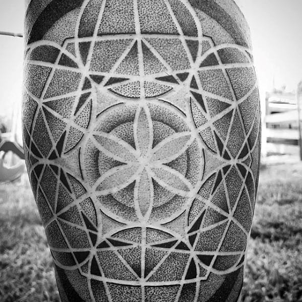 Dotwork Geometric Leg Tattoos For Gentlemen