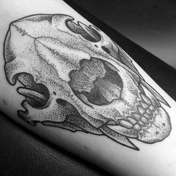 Dotwork Guys Bear Skull Inner Forearm Tattoo