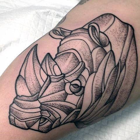 Dotwork Guys Inner Arm Rhino Black Ink Line Tattoo
