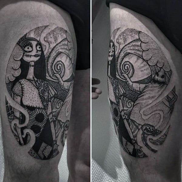 Dotwork Guys Night Before Christmas Sally Thigh Tattoos