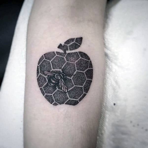 Dotwork Hexagon Mens Small Apple Forearm Tattoo Inspiration