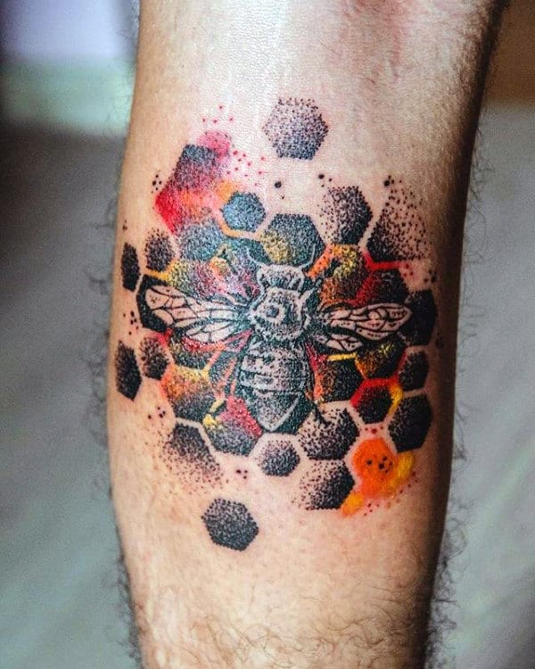 Dotwork Honeycomb Male Bee Tattoos