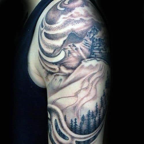 Dotwork Male Skiing Half Sleeve Tattoos