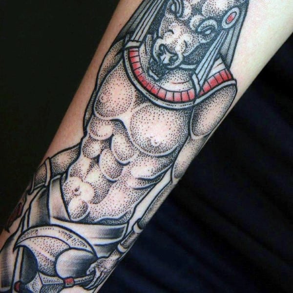 Dotwork Mens Anubis Inner Forearm Tattoo