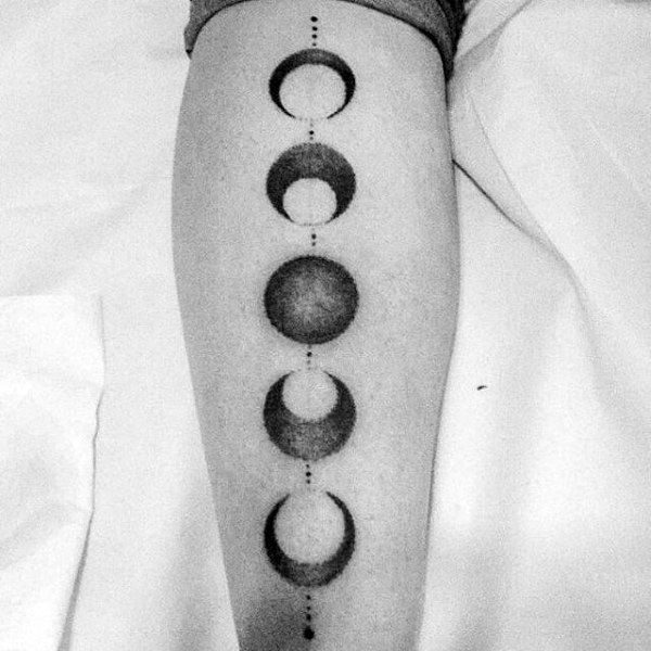 Dotwork Mens Back Of Leg Moon Phases Tattoo Ideas