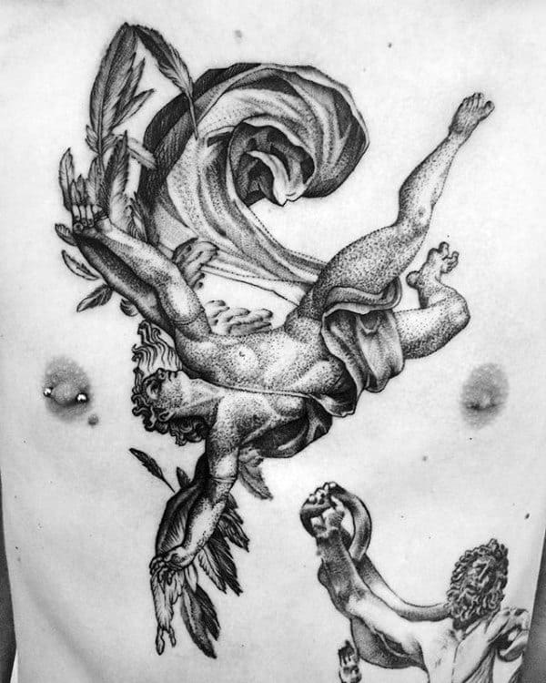 Dotwork Mens Icarus Chest Tattoos