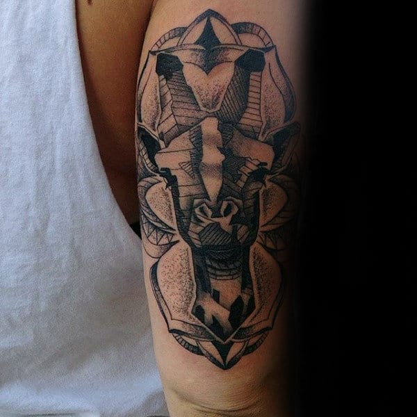 Dotwork Mens Shaded Giraffe Triceps Tattoo