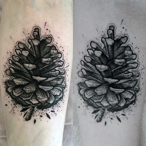 Dotwork Mens Small Pine Cone Forearm Tattoo