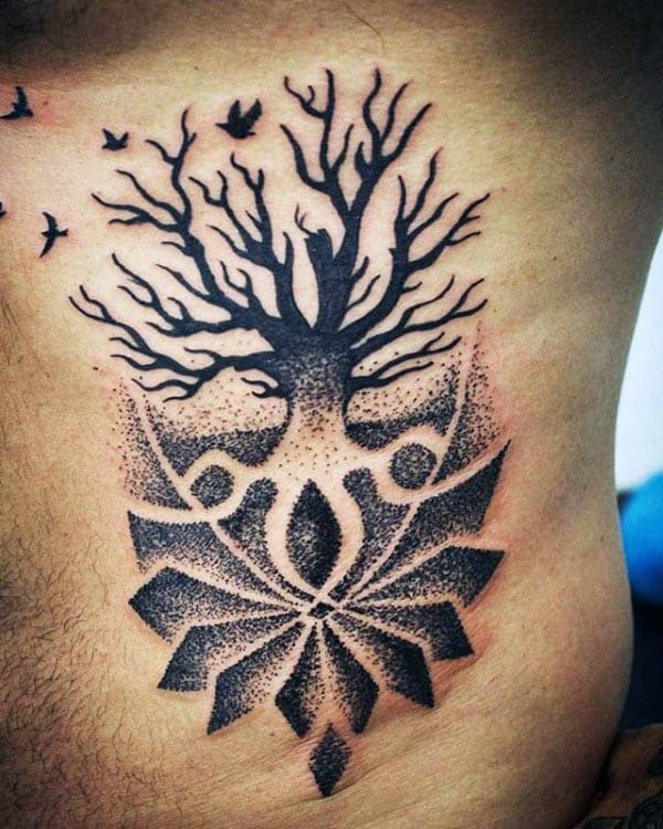 Dotwork Mens Tree Of Life Pattern Rib Cage Side Tattoos