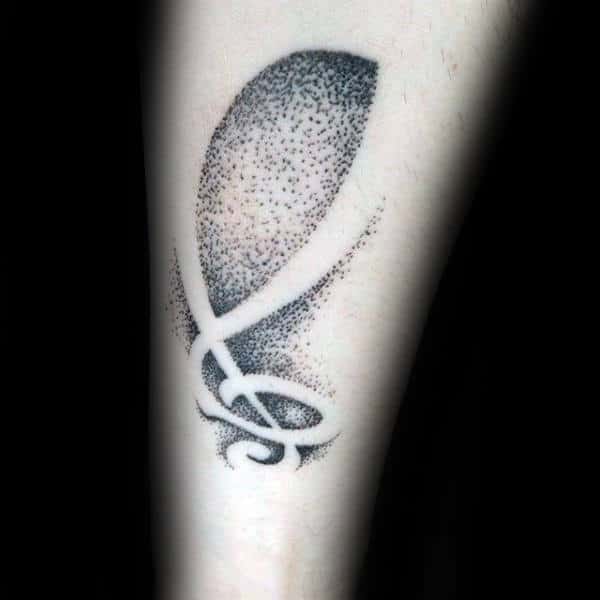 Dotwork Music Note Negative Space Mens Small Forearm Tattoos
