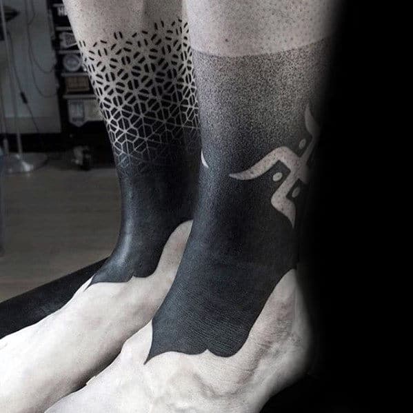 Dotwork Negative Space Geometric Different Mens Lower Leg Tattoo