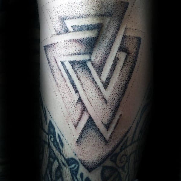 Dotwork Shaded Male Negative Space Valknut Arm Tattoos