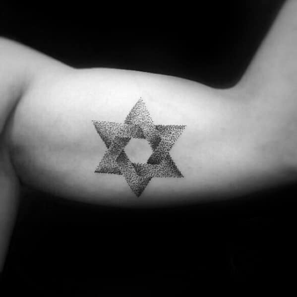 Dotwork Simple Star Mens Inner Arm Bicep Tattoos With 3d Design