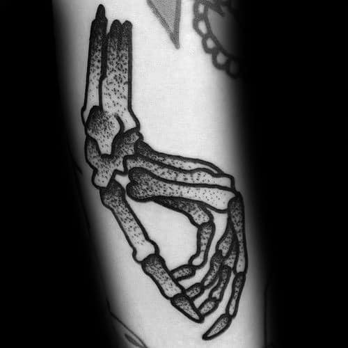 Dotwork Small Simple Mens Awesome Skeleton Hand Arm Tattoo Ideas