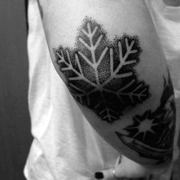 Dotwork Snowflake Male Elbow Tattoo Design Ideas