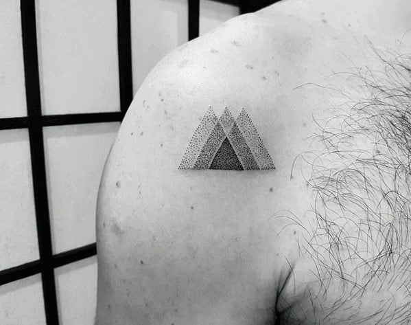 Dotwork Triangles Geometric Shoulder Male Quarter Sized Tattoo Designs