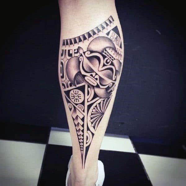 Dotwork Tribal Male Leg Tattoo On Calf