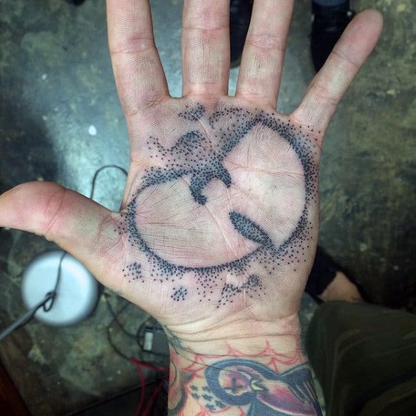 Dotwork Wu Tang Negative Space Mens Palm Hand Tattoos