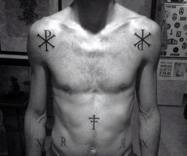 Double Chi Rho Mens Tattoos On Outer Chest