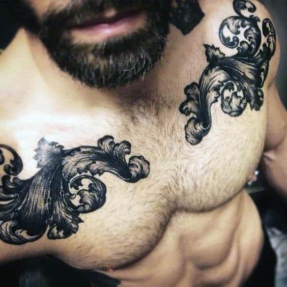Double Filigree Mens Upper Chest Tattoos