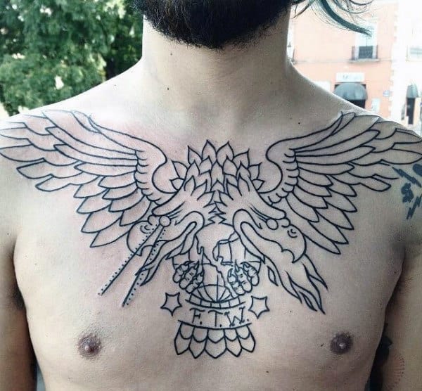 Double Headed Eagle Traditional Chest Mens Tattoos