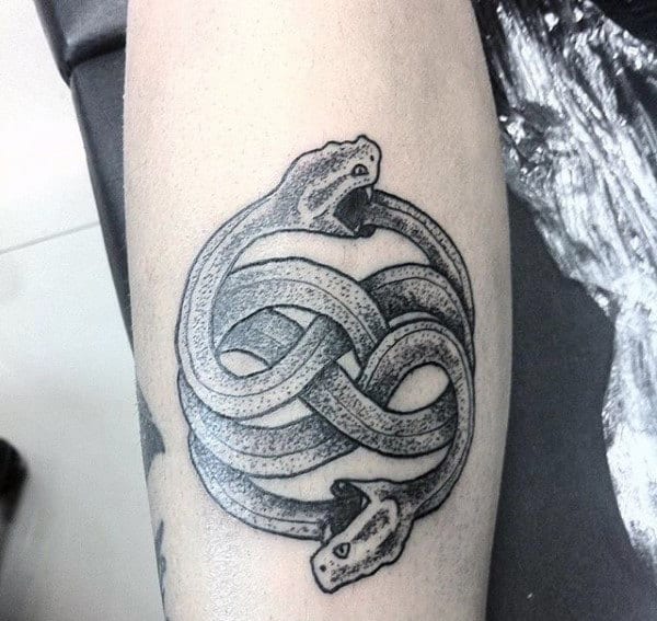 Double Headed Snake Ouroboros Mens Forearm Tattoo