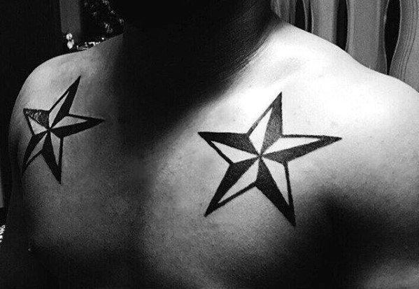 Double Nautical Stars Mens Simple Upper Chest Tattoos