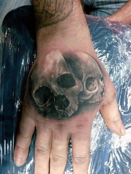 Double Skull Mens Hand Tattoos