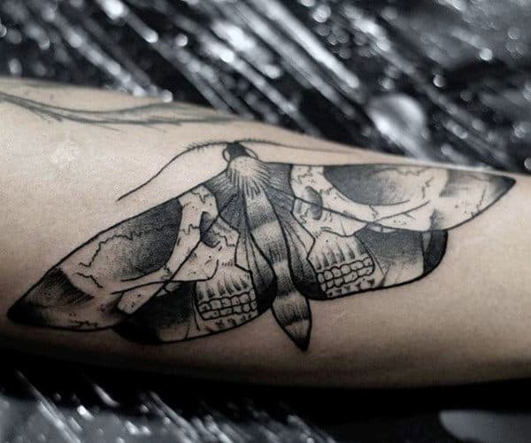 Double Skulls Mens Moth Forearm Tattoo