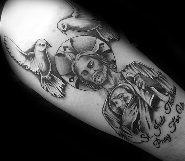 Doves Flying With St Jude Mens Religious Tattoos
