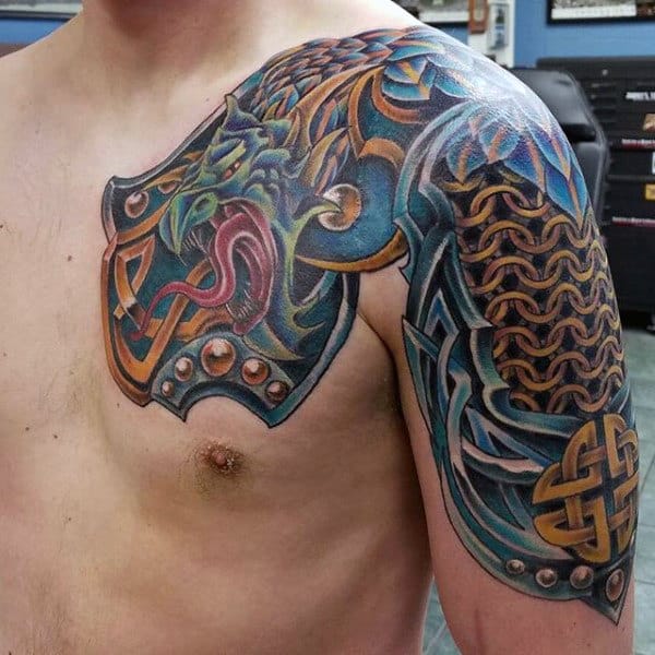 Dragon Celtic Knot Mens Upper Arm And Chest Tattoos
