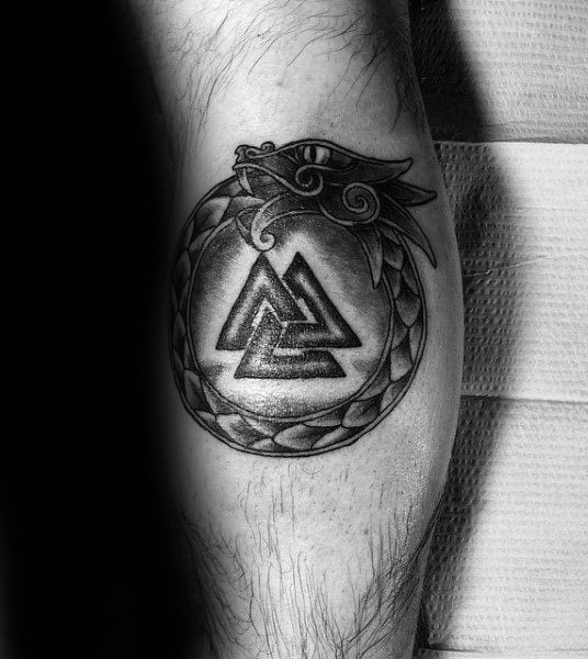 Dragon Eating Tail Mens Valknut Leg Calf Tattoos
