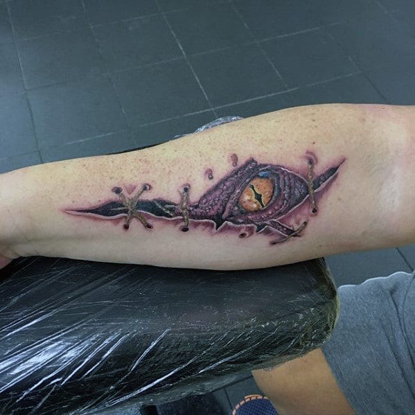 Dragon Eye Torn Skin Mens Small Inner Forearm Tattoo