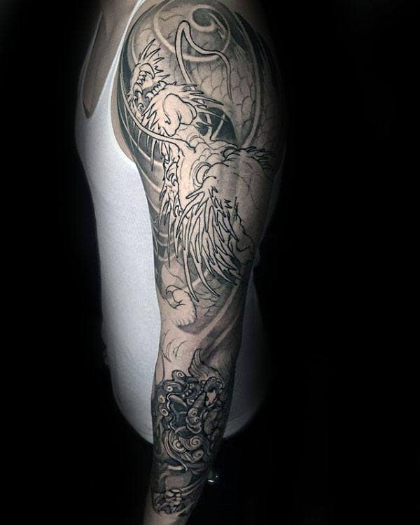 Dragon Foo Dog Mens Sleeve Tattoos