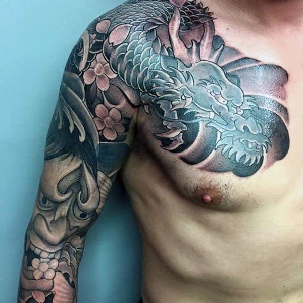 Dragon Hannya Mask Mens Sleeve Tattoo Ideas