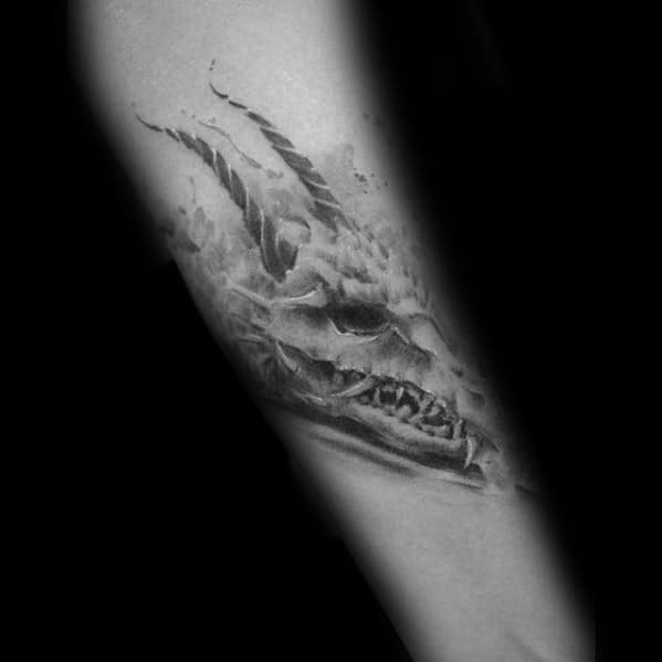 Dragon Skull Guys Tattoo Designs On Inner Forearm