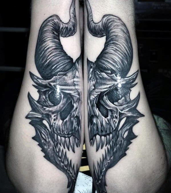 Dragon Skull Tattoo Ideas On Guys Both Outer Forearms