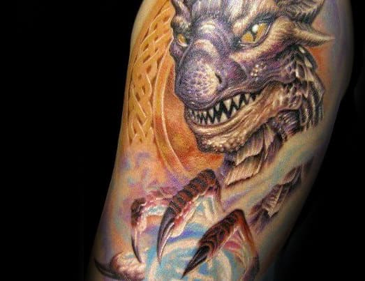 Dragon With Claw 3d Mens Quarter Sleeve Tattoo