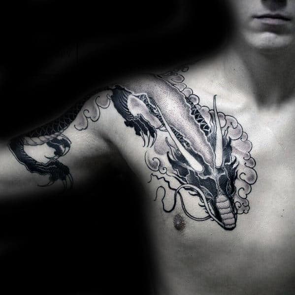 Dragon With Clouds Guys Shoulder Tattoo
