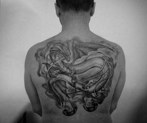 Dragon With Scale Guys Libra Upper Back Tattoos