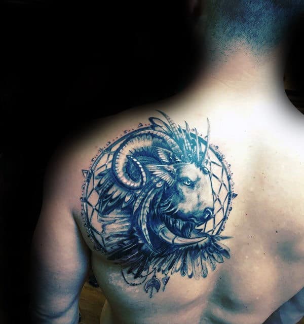 Dreamcatcher Ram Mens Shoulder Blade Tattoo