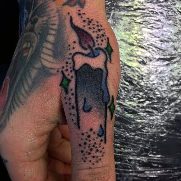 Dripping Candle Thumb Tattoos For Guys