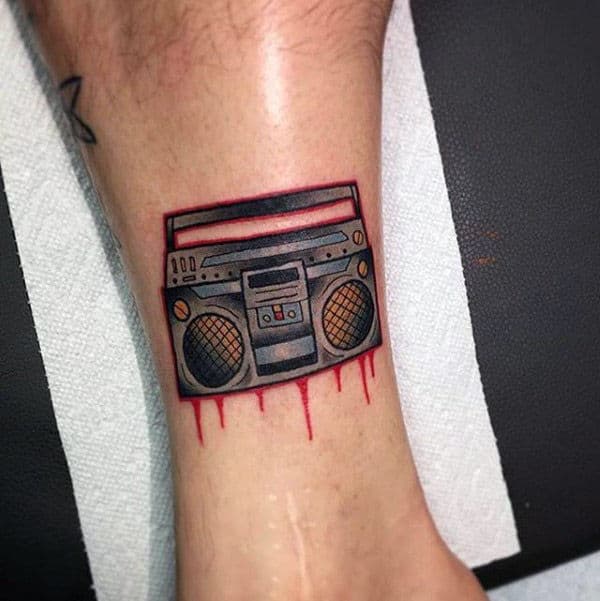 Dripping Paint Boombox Guys Small Lower Leg Tattoos