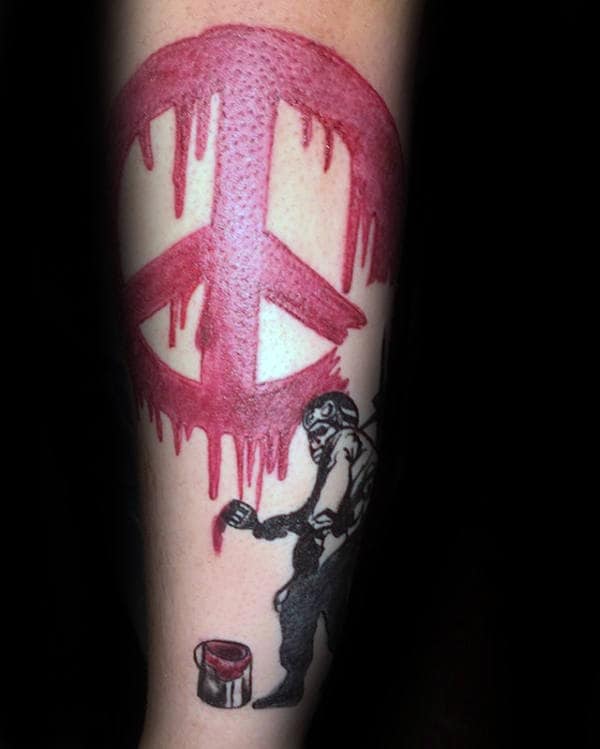 Dripping Paint Peace Sign Guys Banksy Arm Tattoos