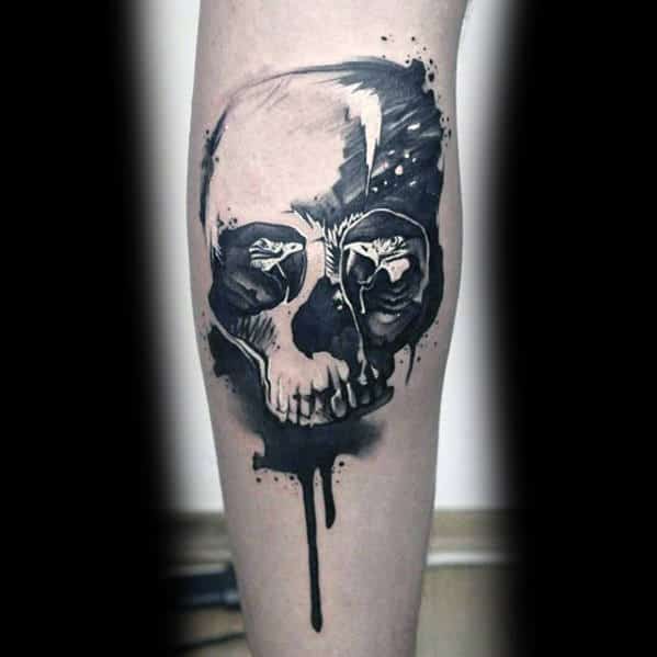 Dripping Watercolor Skull Guys Sweet Tattoo Leg Tattoo Designs