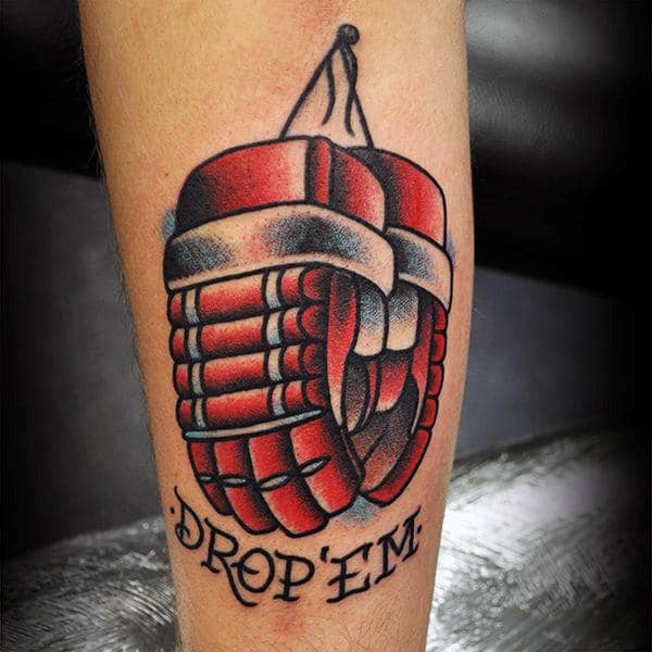 Drop Em Traditional Old School Hockey Gloves Tattoo For Guys