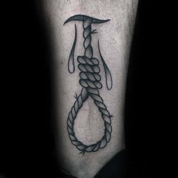 Drops Noose Mens Lower Leg Tattoo Design Ideas