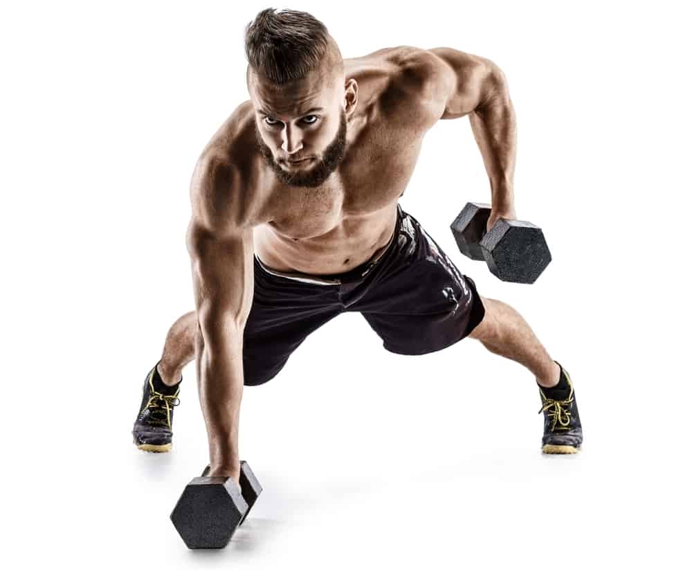 handsome man doing dumbbells exercise