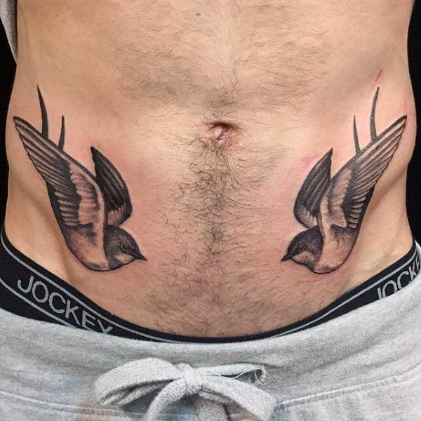 Duo Of Sparrows Tattoo Male Torso