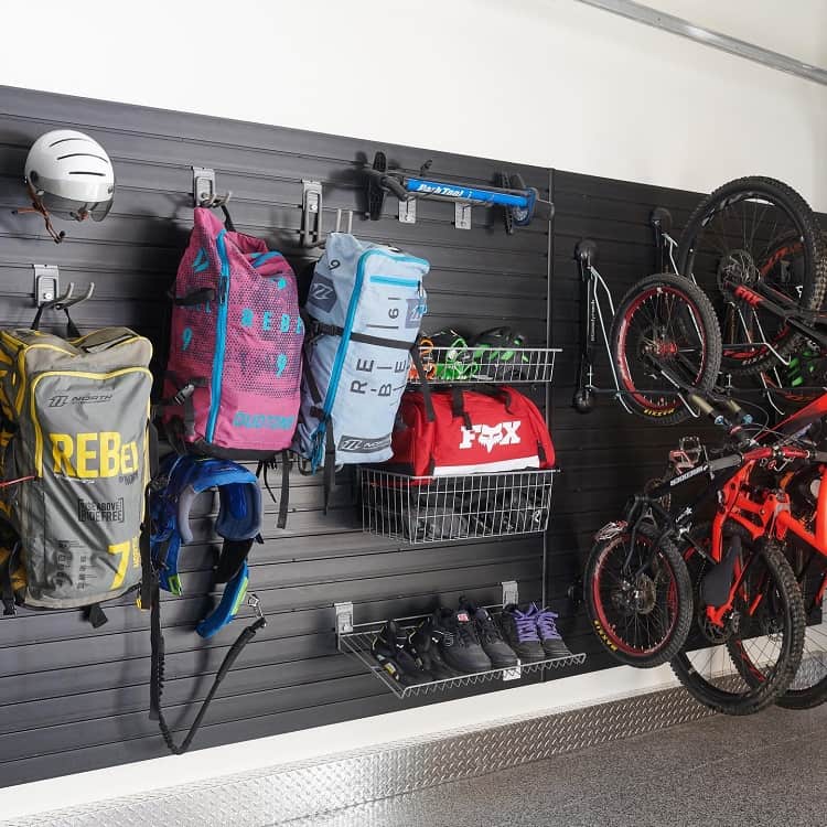 garage wall storage bags bikes shoes